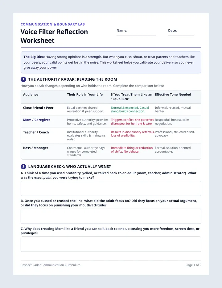 Voice Filter Reflection Worksheet