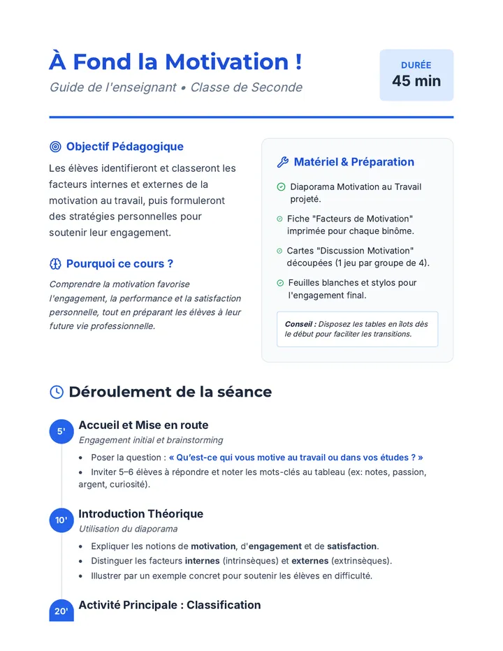 Guide Pedagogique Motivation Teacher Guide