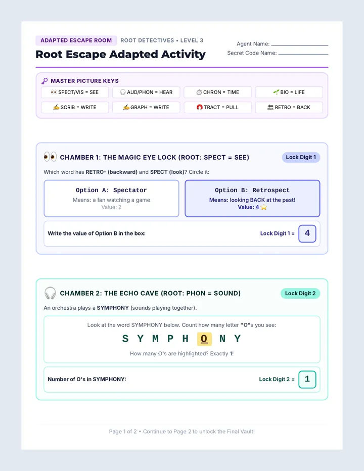 Root Escape Adapted Activity
