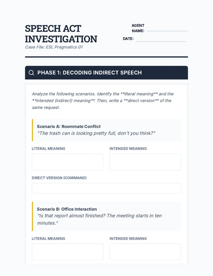 Speech Act Investigation Worksheet