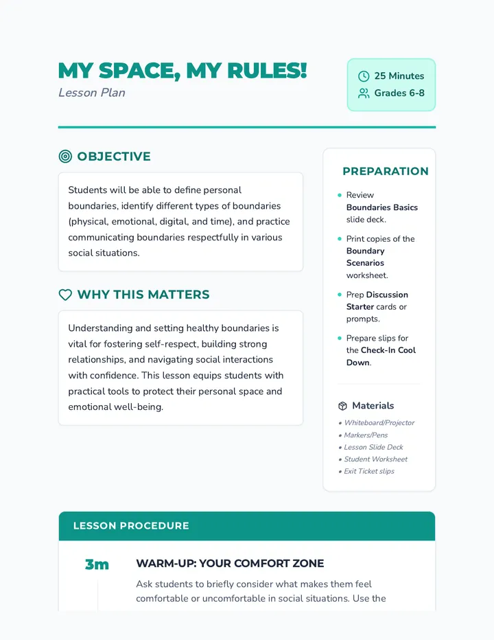 My Space Lesson Plan