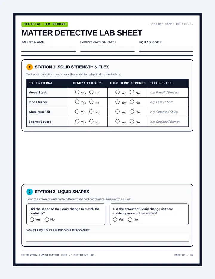Matter Mission Lab Sheet