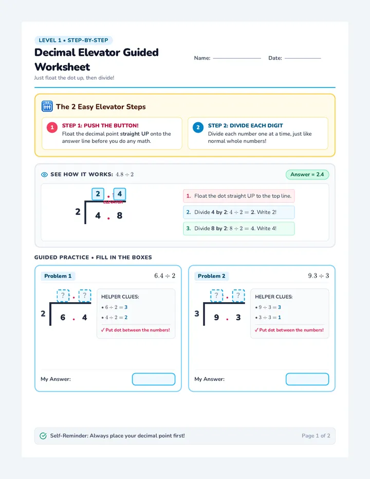 Decimal Elevator Guided Worksheet