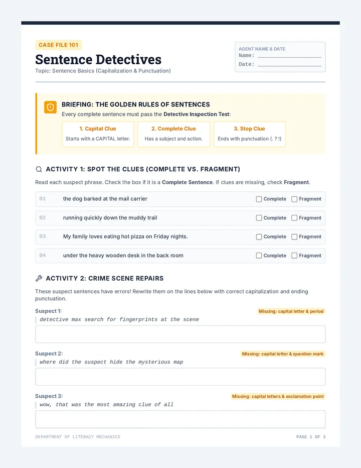 Sentence Detectives Worksheet