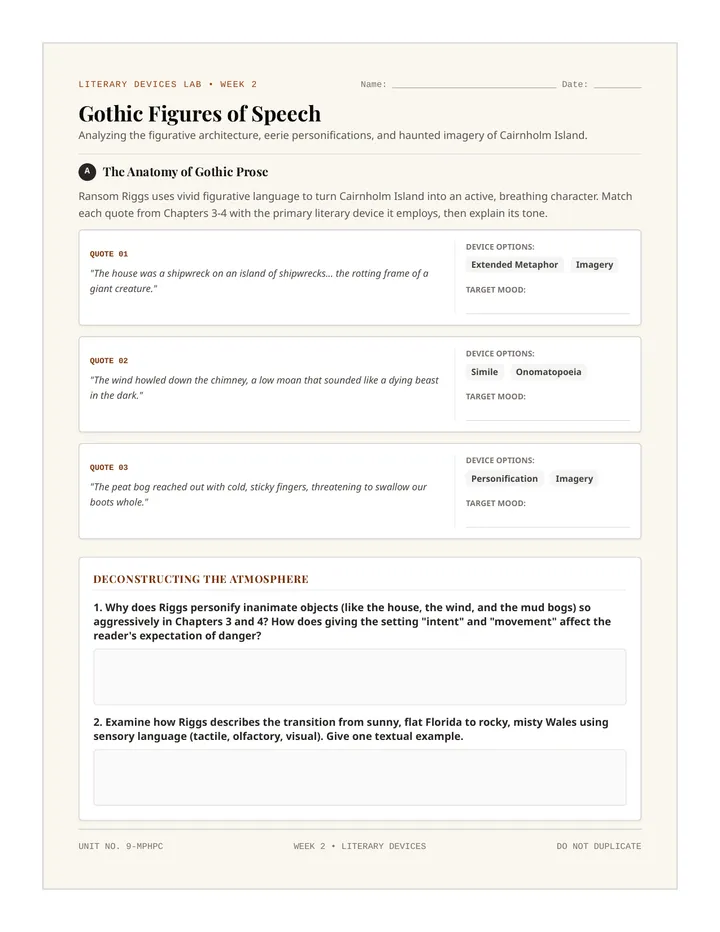 Gothic Devices Worksheet