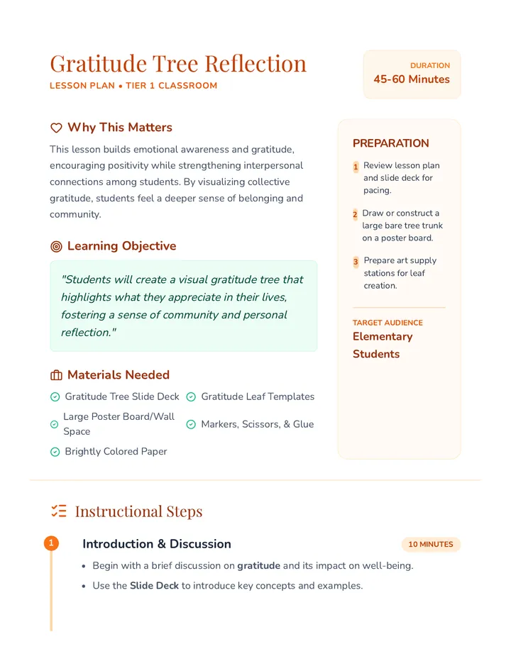 Gratitude Tree Lesson Plan