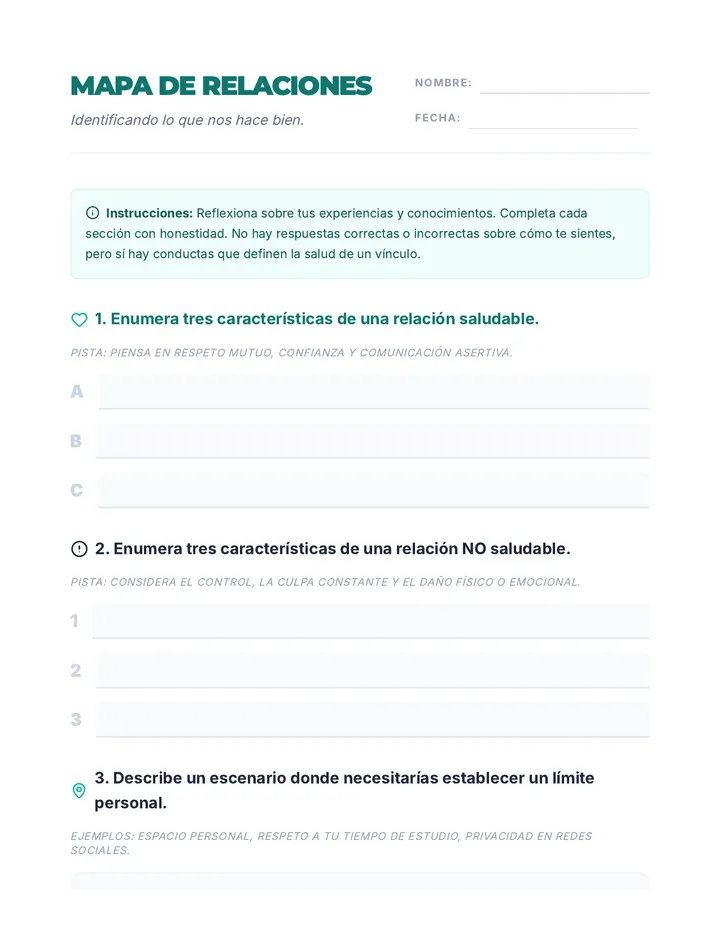 Mapa de Relaciones Worksheet