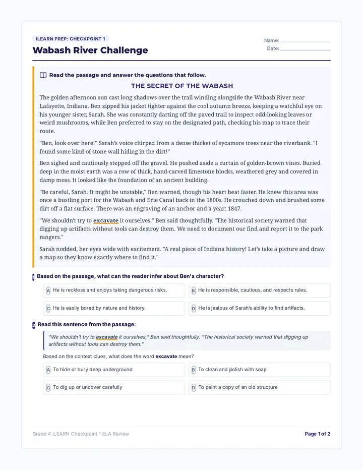 Wabash River Challenge ELA Worksheet