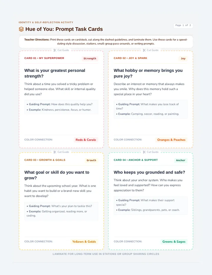 Hue of You Task Cards