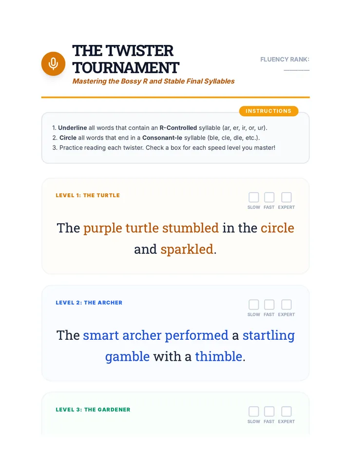 Twister Tournament Worksheet