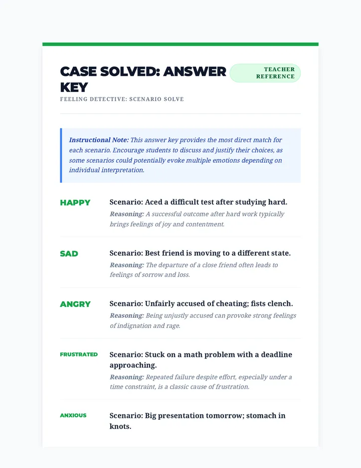 Emotion Scenario Answer Key