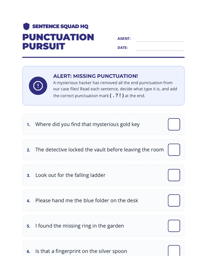 Punctuation Pursuit Worksheet