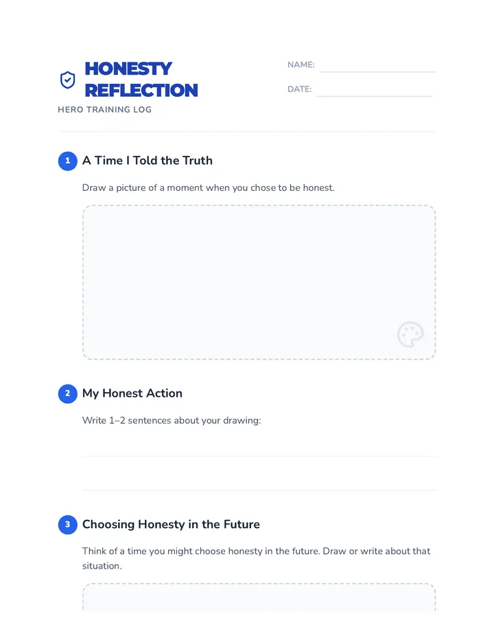 Honesty Reflection Worksheet