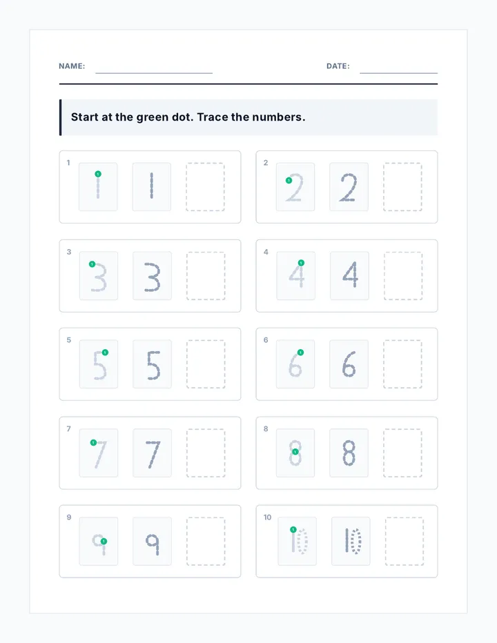 Number Trace Worksheet