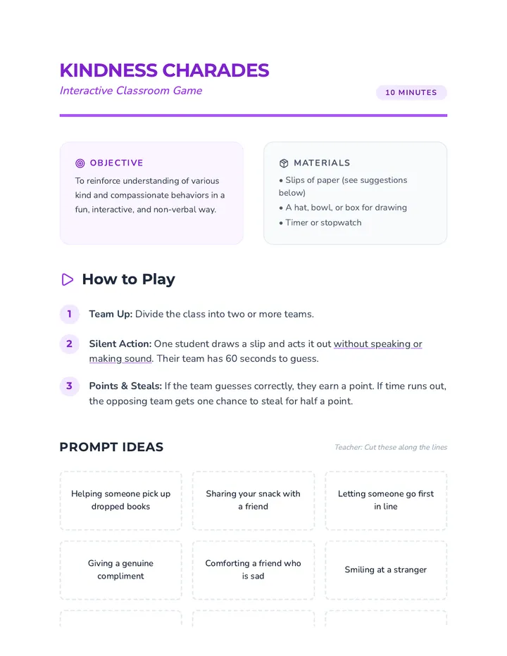 Kindness Charades Game