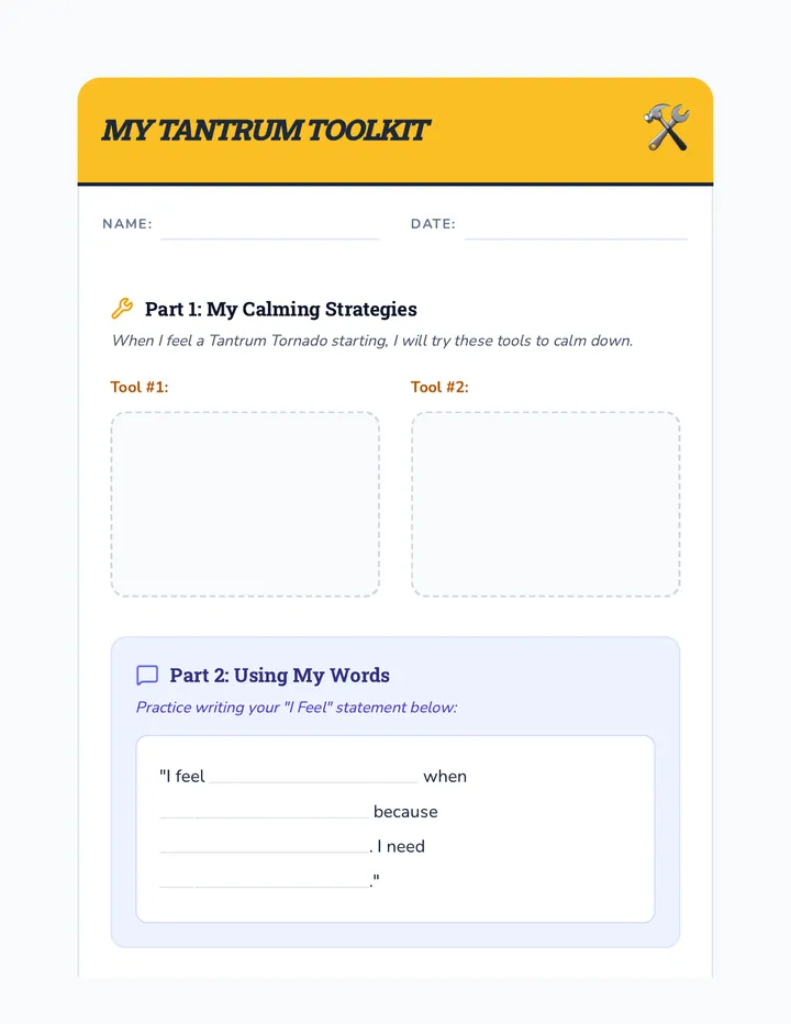 Tantrum Toolkit Student Worksheet