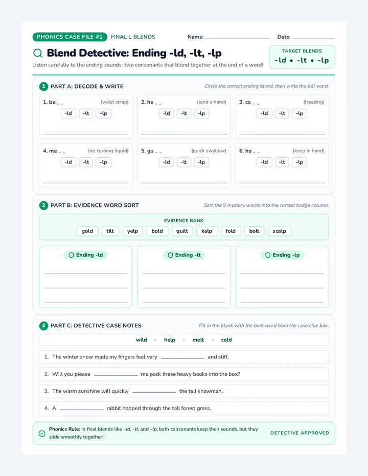 Blend Detective Worksheet