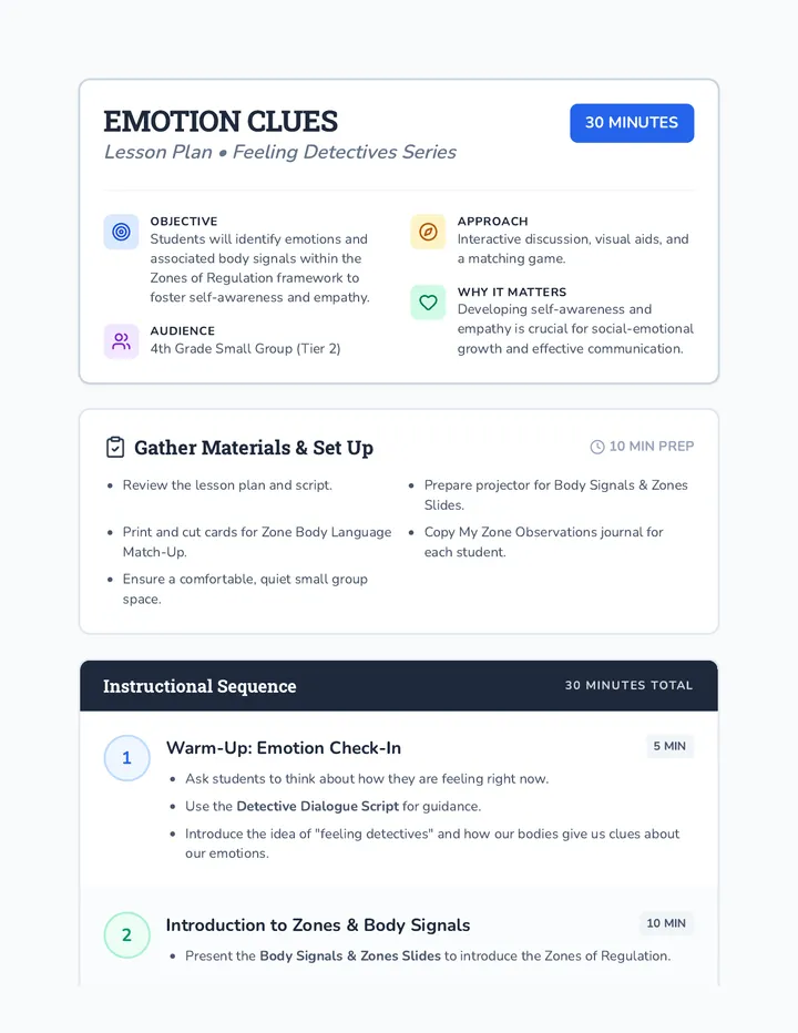 Emotion Clues Lesson Plan