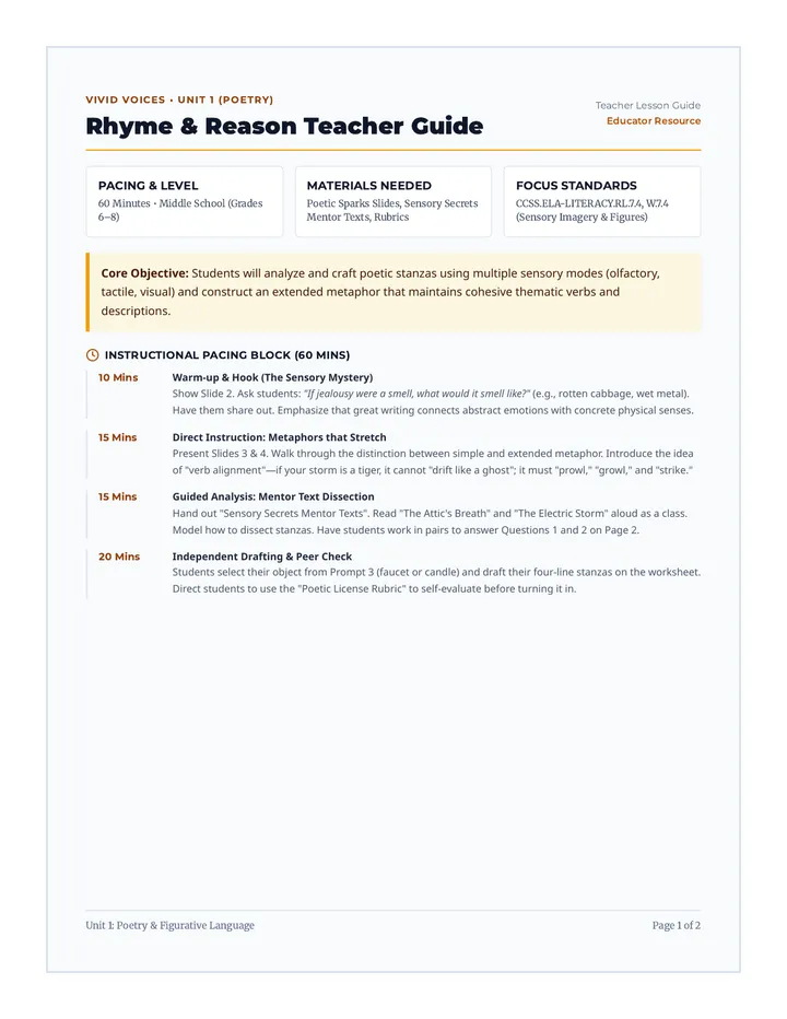Rhyme and Reason Teacher Guide