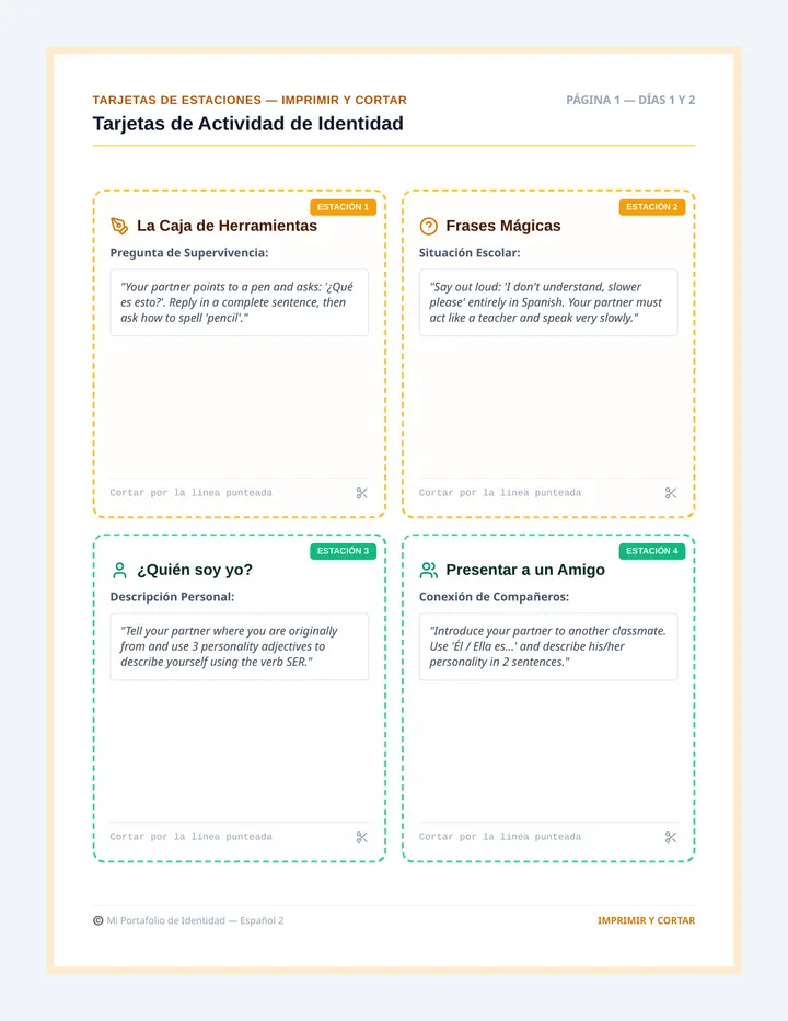 Tarjetas de Actividades y Estaciones