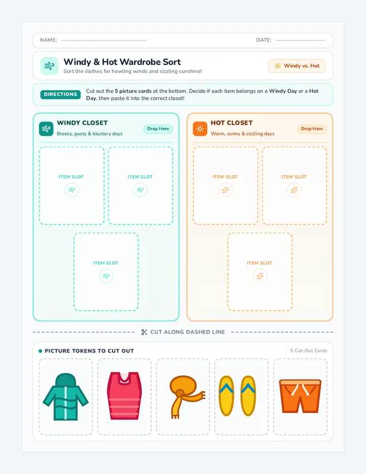 Windy Hot Wardrobe Sort Activity