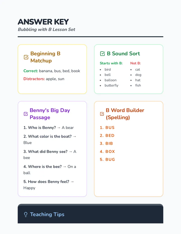 B Lesson Answer Key