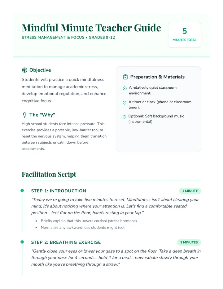 Mindful Minute Teacher Guide