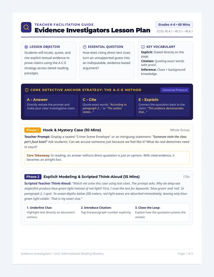Evidence Investigators Lesson Plan