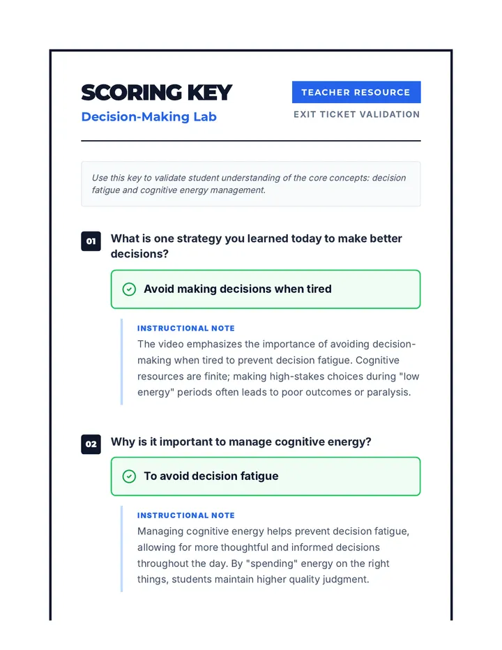 Decision Making Answer Key