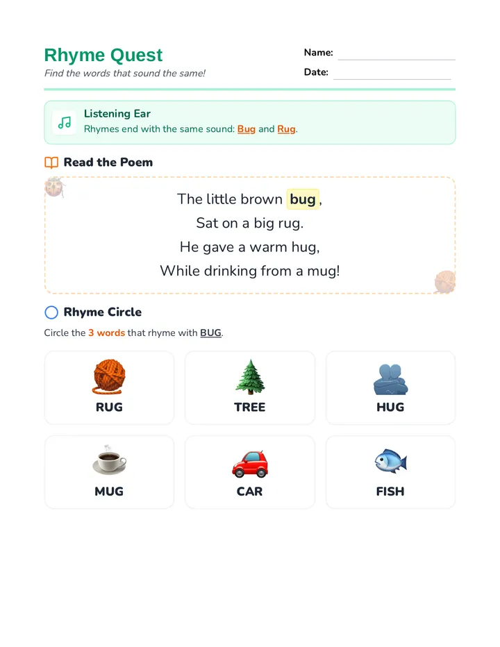 Rhyme Quest Worksheet