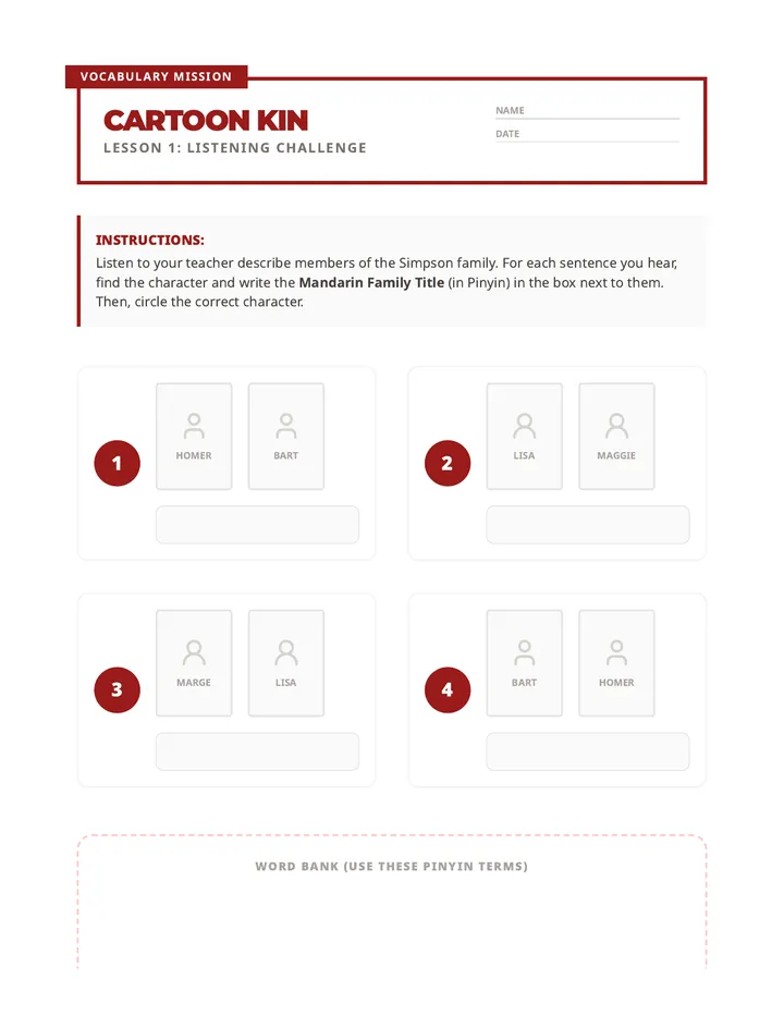 Cartoon Kin Worksheet