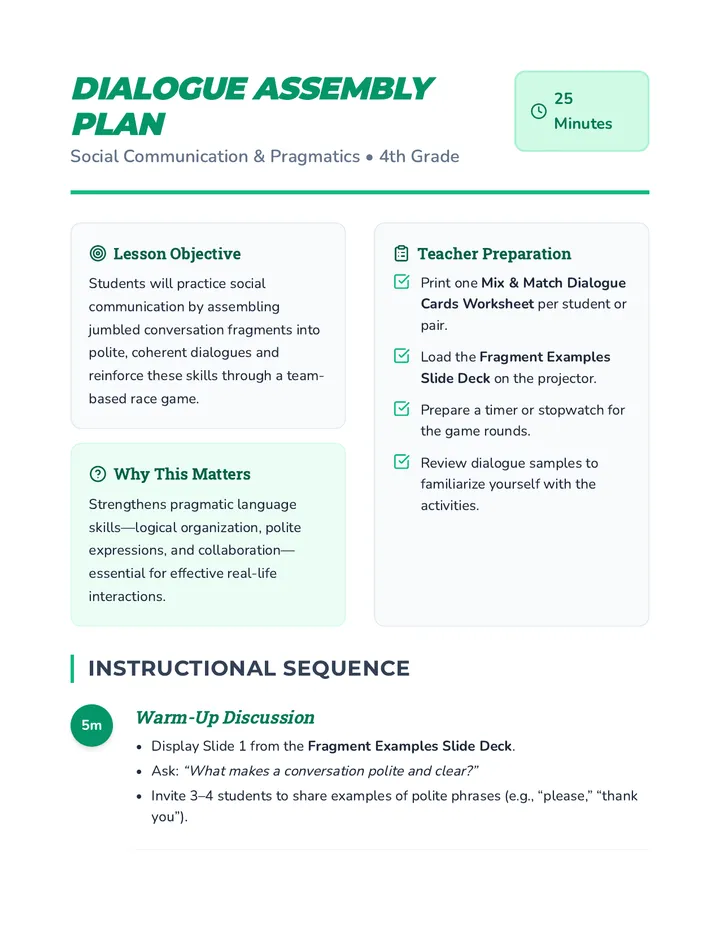 Dialogue Assembly Plan Lesson Plan