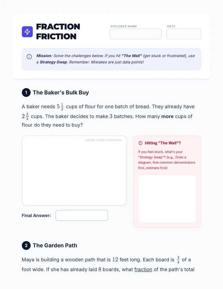 Fraction Friction Worksheet Student