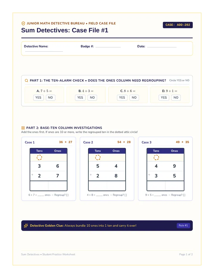 Sum Detectives Practice Worksheet