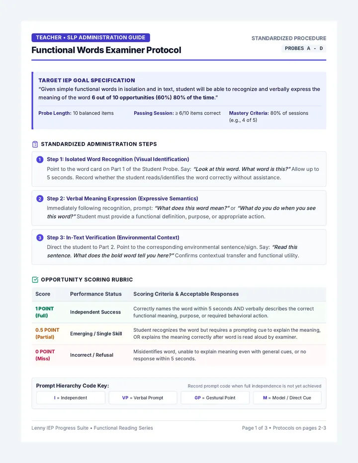 Functional Words Examiner Protocol