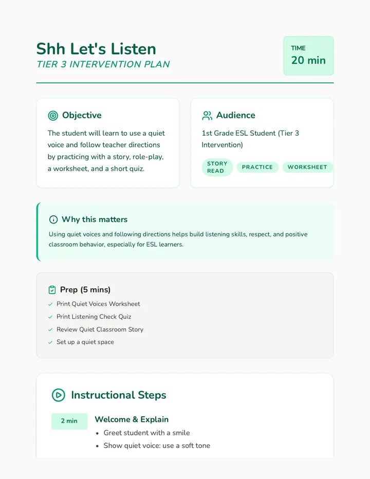 Shh Let's Listen Lesson Plan