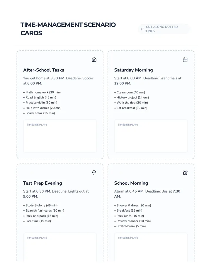 Time Management Scenario Cards Activity