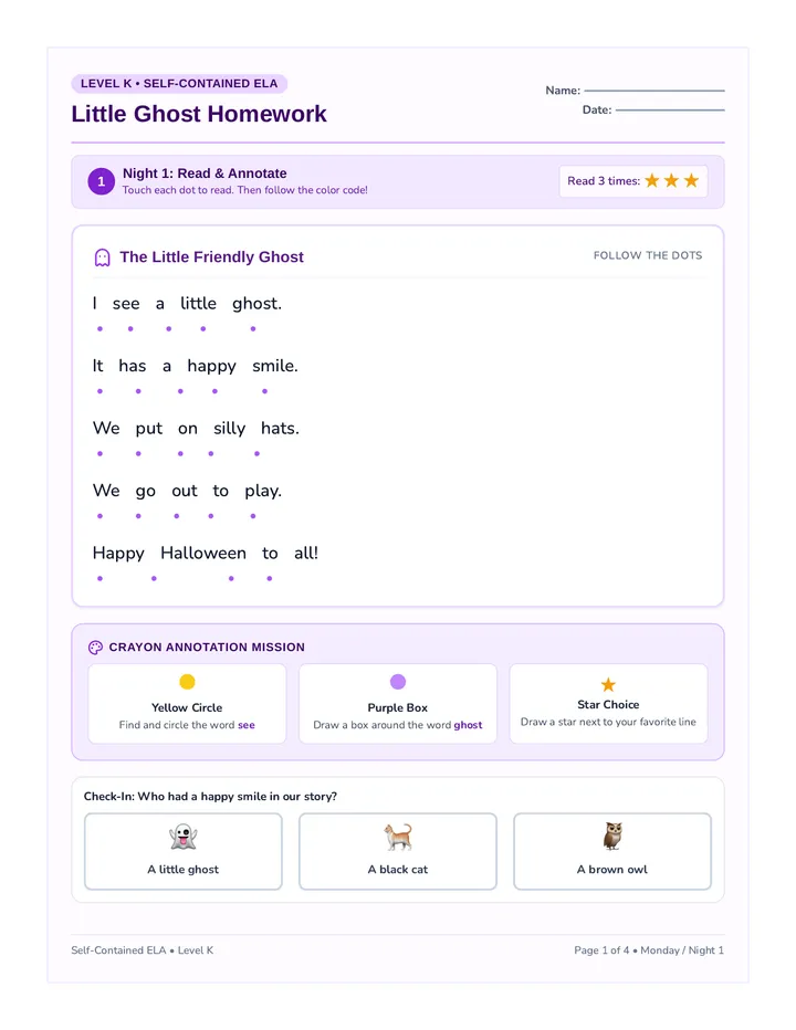 Little Ghost Homework Packet