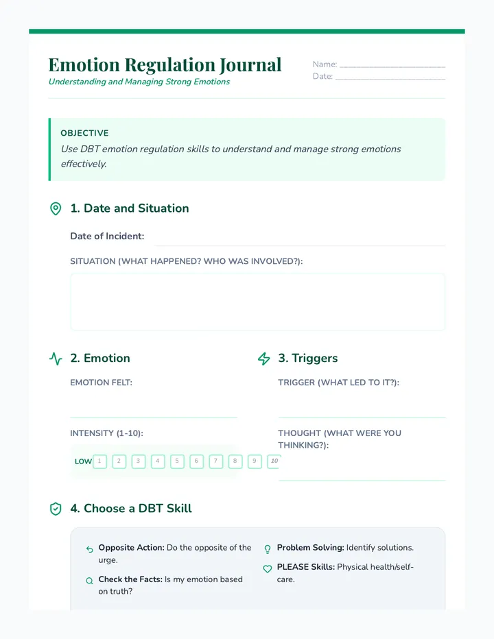 Emotion Regulation Journal Template