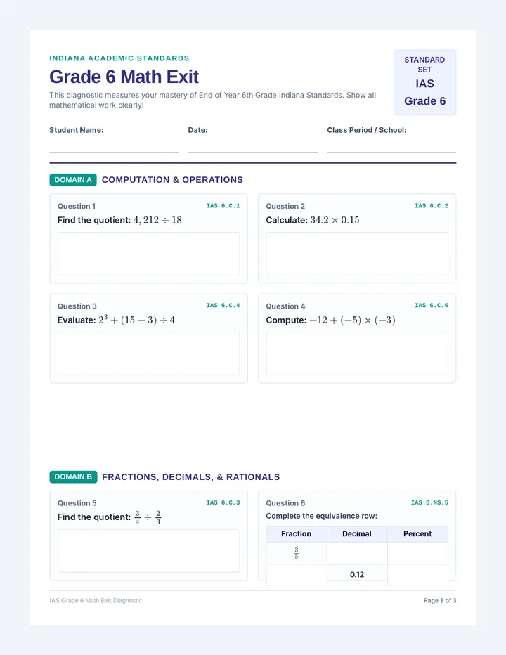 Bridge Math Test Booklet