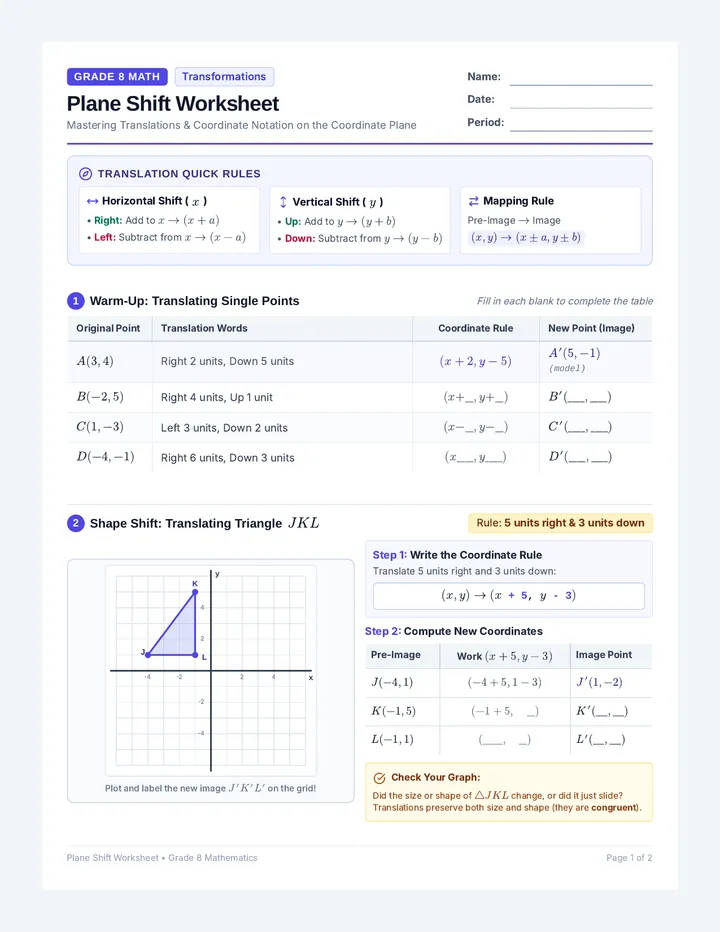 Plane Shift Worksheet
