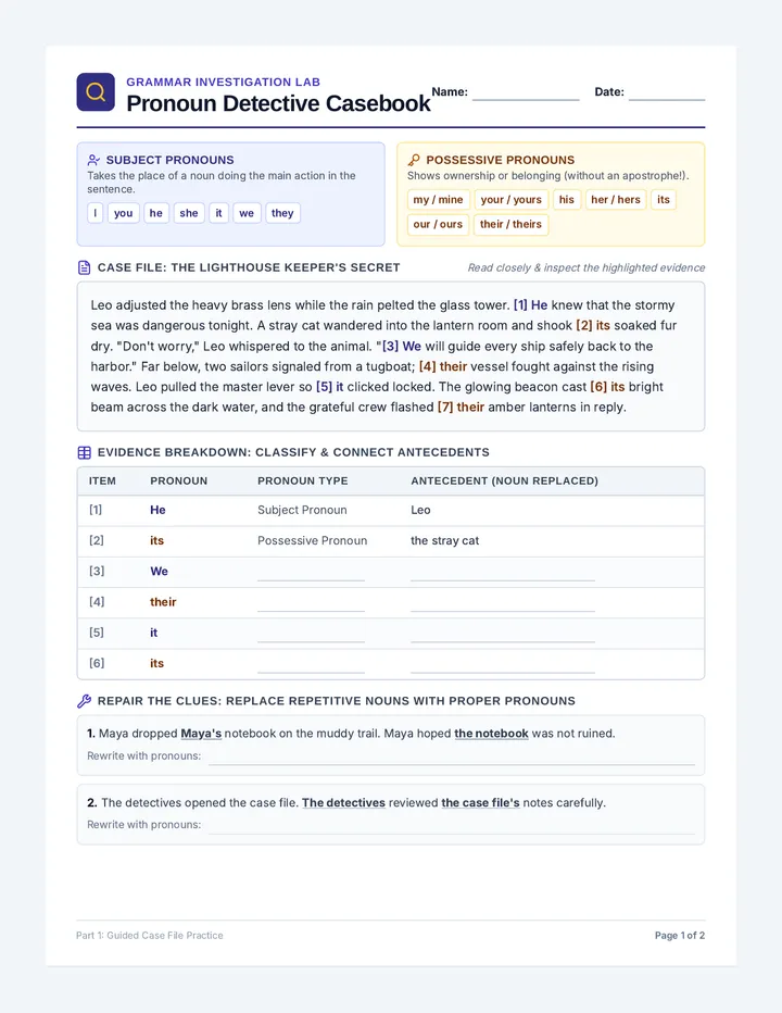 Pronoun Detective Worksheet