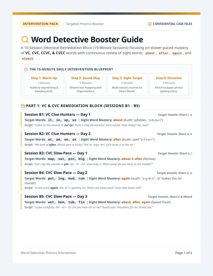 Word Detective Booster Teacher Guide