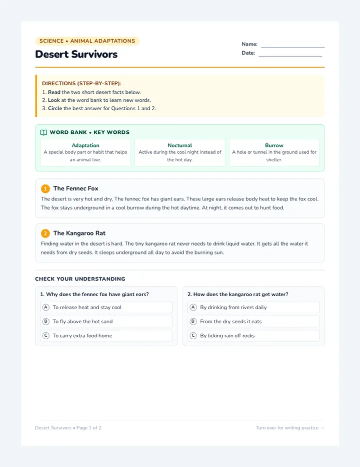 Desert Survivors Modified Worksheet
