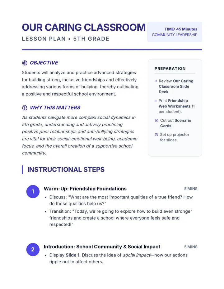 Caring Classroom Lesson Plan