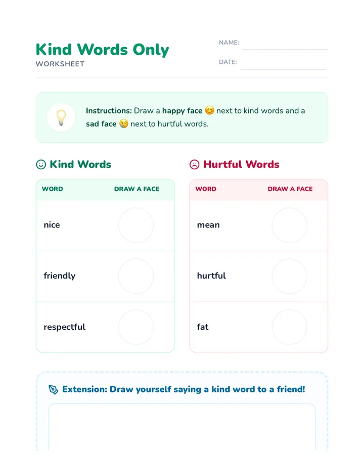 Kind Words Worksheet