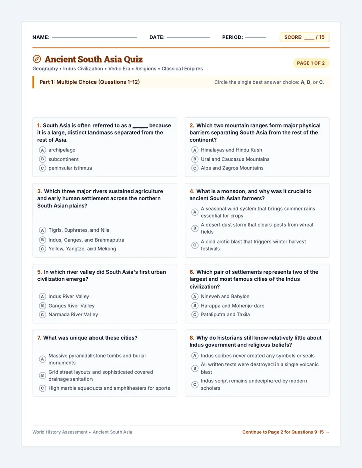 Ancient South Asia Quiz