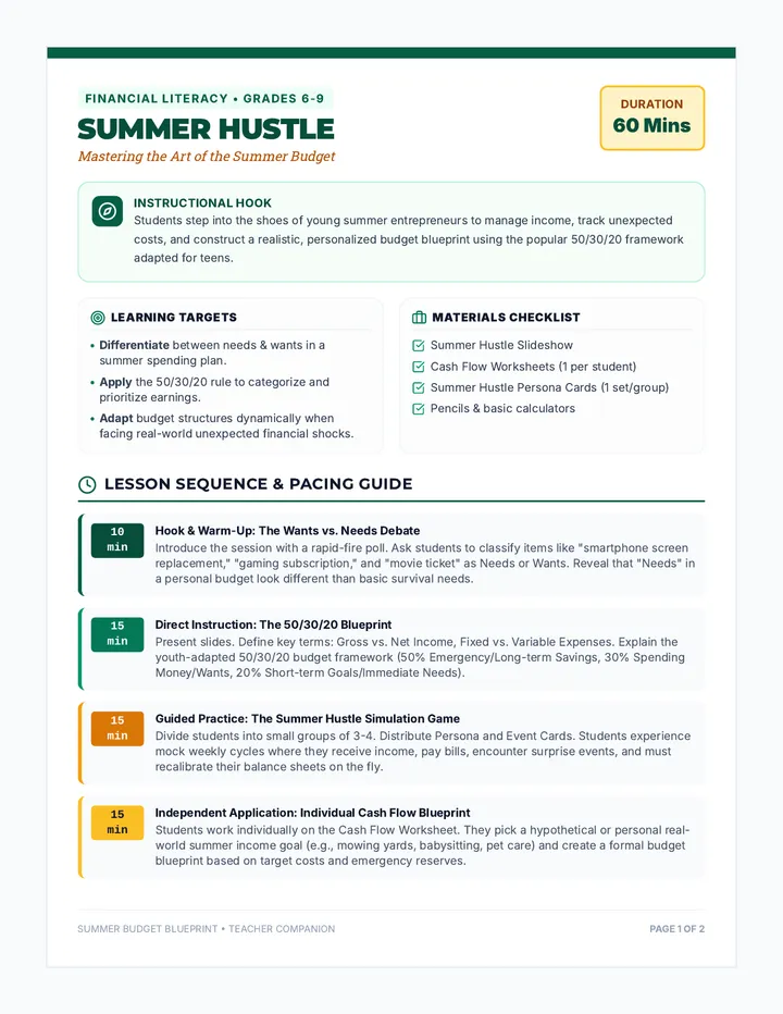 Summer Hustle Lesson Plan