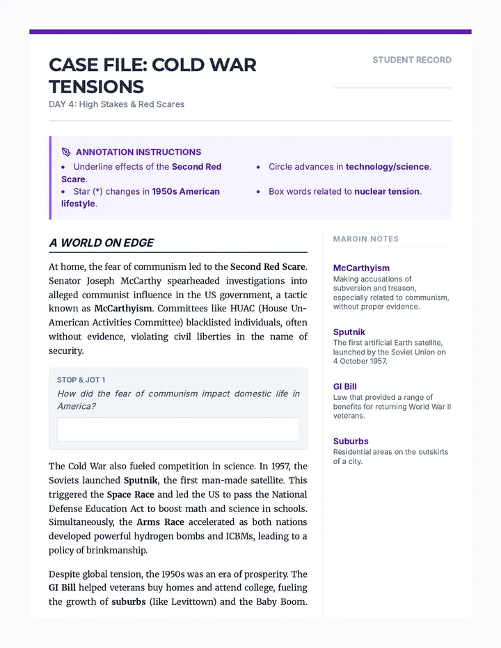 Cold War Tensions Study Packet
