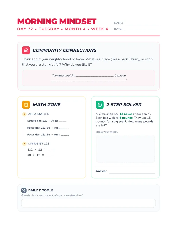 Tuesday Month 4 Week 4 Worksheet